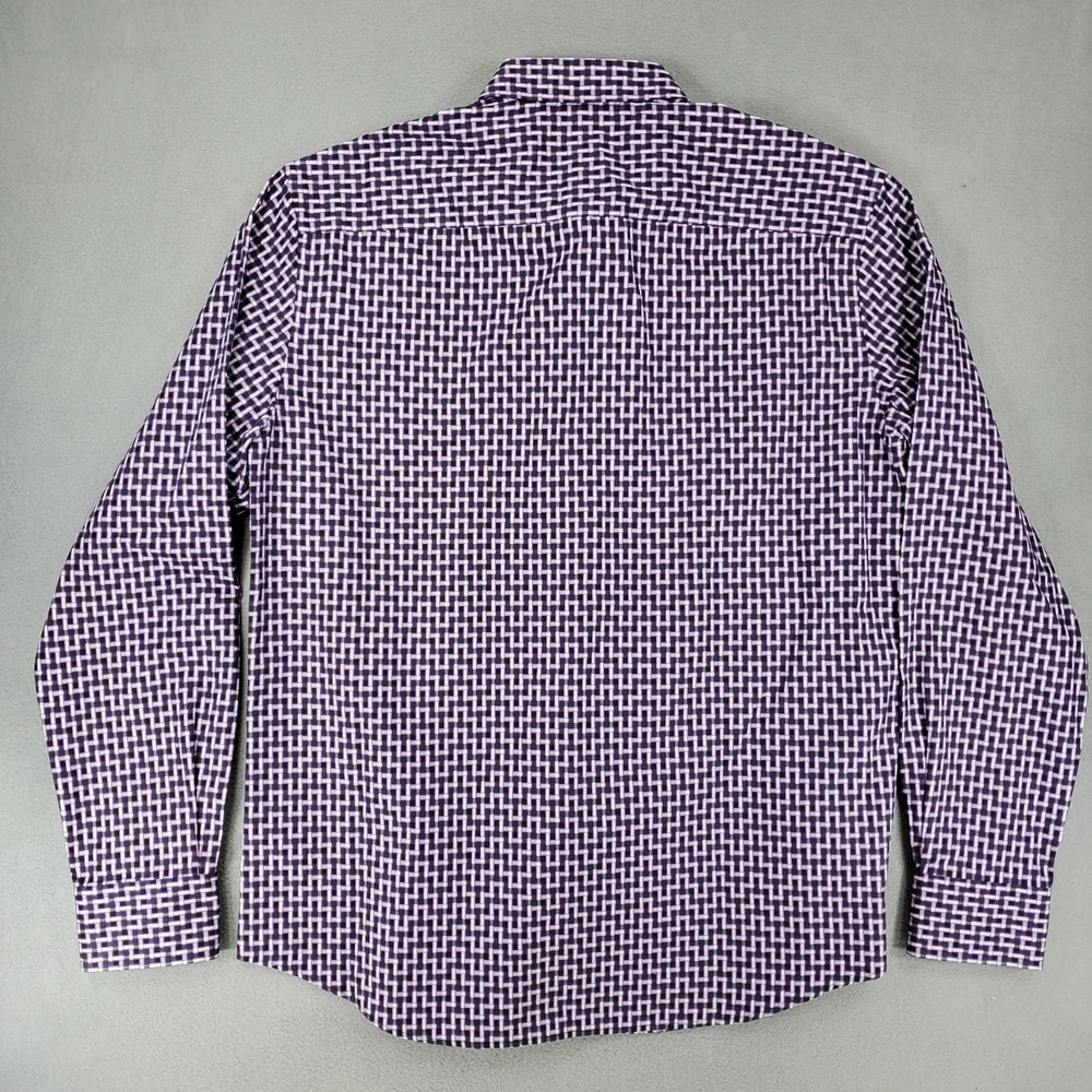 Lot 4 Bugatchi Print Plaid Cuff Long‎ Sleeve Button Down Shirt Men L Shaped Fit - Picture 8 of 16
